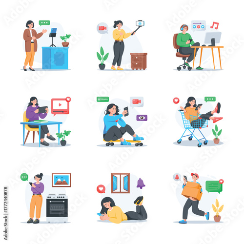 Take your hands on this amazing phoneholic and smartphone addiction flat illustrations