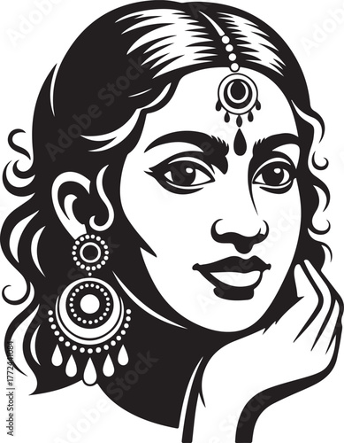 Beautiful Woman Portrait Face Adorned Jewelry Elegant Hairstyle Art