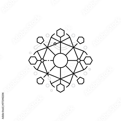 Symbolic atom structure with interconnected shapes