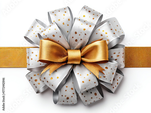 a shiny silver Christmas bow