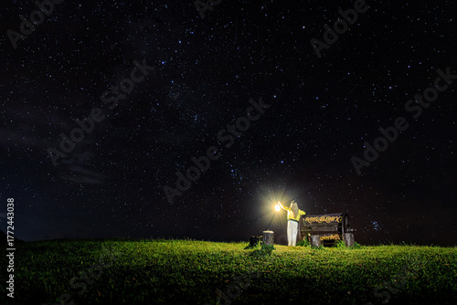 Konstfotografi Night sky with stars at  Doi Samer Dao or Doi Samoe Dao, Nan, Thailand