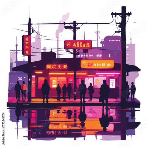 Cyberpunk Train Station Vector Illustration