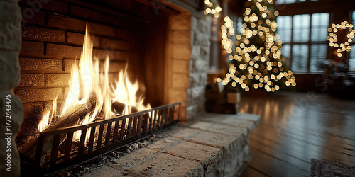 Warm fireplace flames creat...