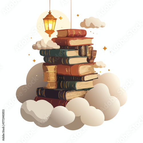 Floating Sky Library Vector Illustration