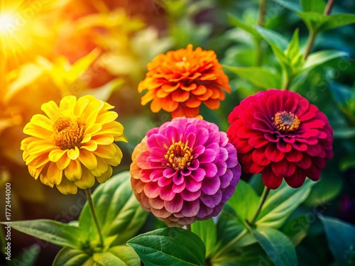 Aerial View: Three-Flower Bouquet in Vibrant Garden - Drone Photography