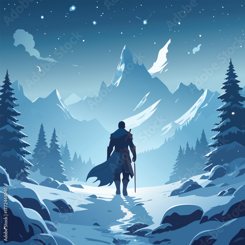 Hero Embarking on a Fantastical Quest Vector Illustration