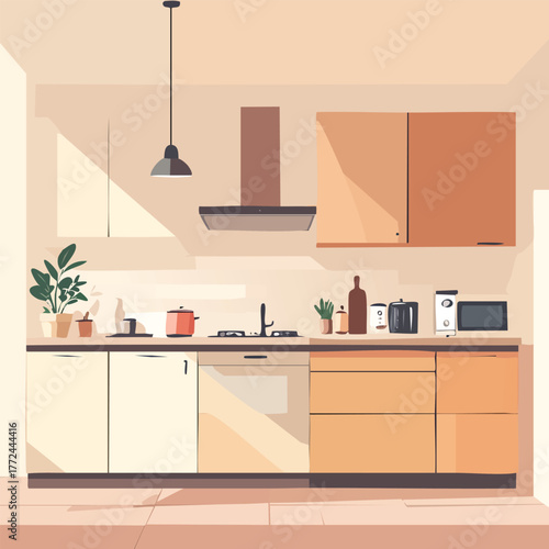 Modern Minimal Kitchen Flat Line Vector Illustration
