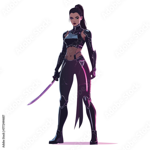 Neon Samurai Warrior Vector Illustration