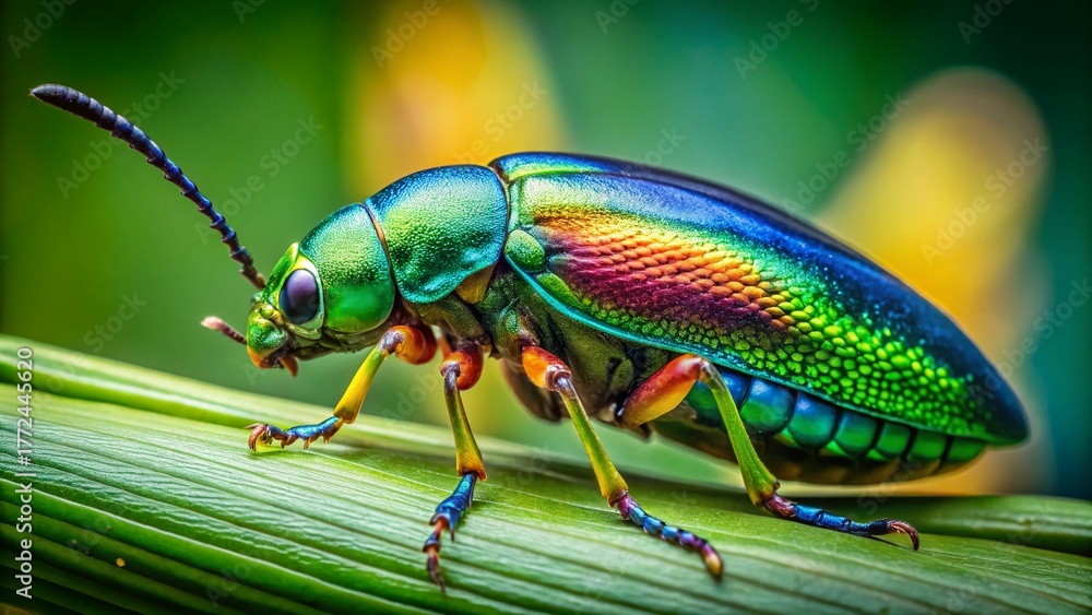 Naklejka premium Amazon Rainforest Insect Macro Photography - Vivid Green Jewel Beetle Closeup