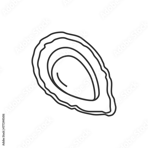 A black outline illustration of an oyster