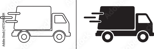 Fast delivery courier truck flat and line icon set vector eps