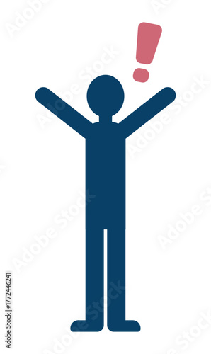 驚いた瞬間をイメージした感嘆符と立つ人物のピクトグラムイラスト