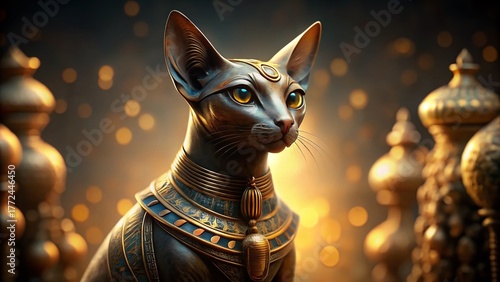 Ancient Egyptian Bastet Cat Goddess Figurine,  Close-up Portrait Photography