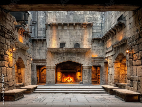 large medieval fireplace