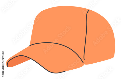Orange Baseball Cap, Sport Headwear Accessory.