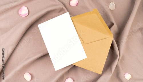 Elegant Blank Gift Card and Envelope Mockup on Beige Linen
