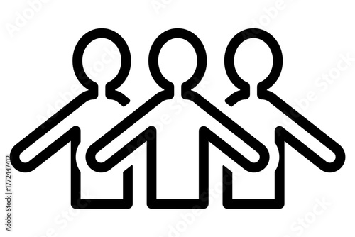 三人の人々が横一列に並ぶ、上半身のミニマルな人物アイコン素材