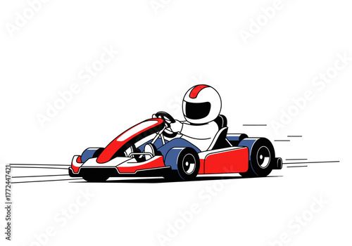 Cartoon Illustration of a Red and Blue Go-Kart Racing.