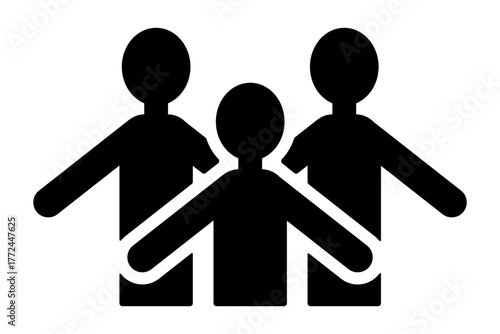 三人が並んでいる上半身のシンプルなシルエット、人のつながりや団結を象徴するデザイン