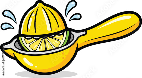 Yellow Lemon Squeezer Making Fresh Citrus Juice Splash Water White Background
