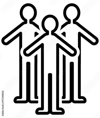 三人の人が肩を並べて立つ全身ベクターイラスト、協力や信頼を象徴するデザイン