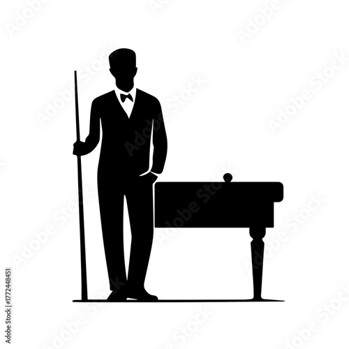 Snooker Player Standing with Cue Vector
