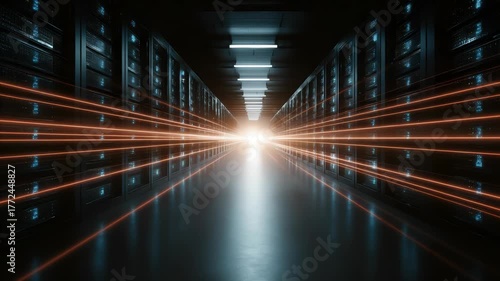  Working Data Center Full of Rack Servers and Supercomputers with Internet connection Visualization Projection, technology, digital, futuristic, future,