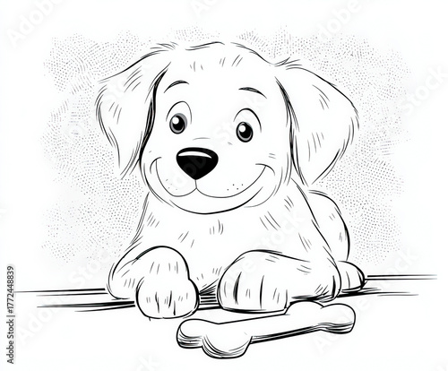 Puppy with a bone , colorin...