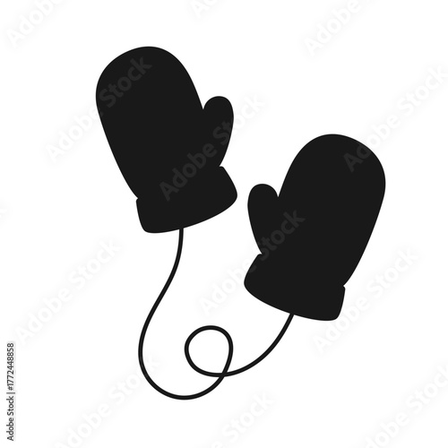 Winter Gloves Silhouette Vector, Black Pair in Minimal Flat Design for Kids’ Holiday Illustrations