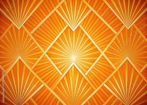 Art Deco Geometric Sunburst Background: Orange Diagonal Lines & Copy Space