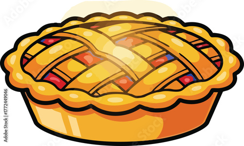 Delicious golden brown berry pie with lattice crust and pie dish isolated on white background