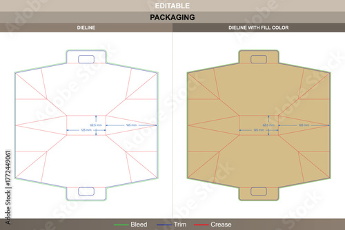 Folding paper tote bag dieline structured through accurate vector lines improving printing setup and packaging layout smooth die line folding supports compact portability