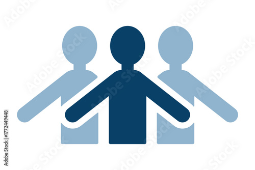 三人の人物が並んでいる上半身のピクトグラム、つながりや信頼を表すベクターイラスト