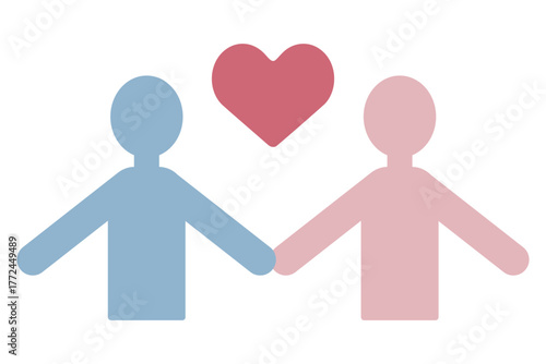 恋人や夫婦が寄り添いながら手を繋ぐ上半身のシンプルなピクトグラムイラスト