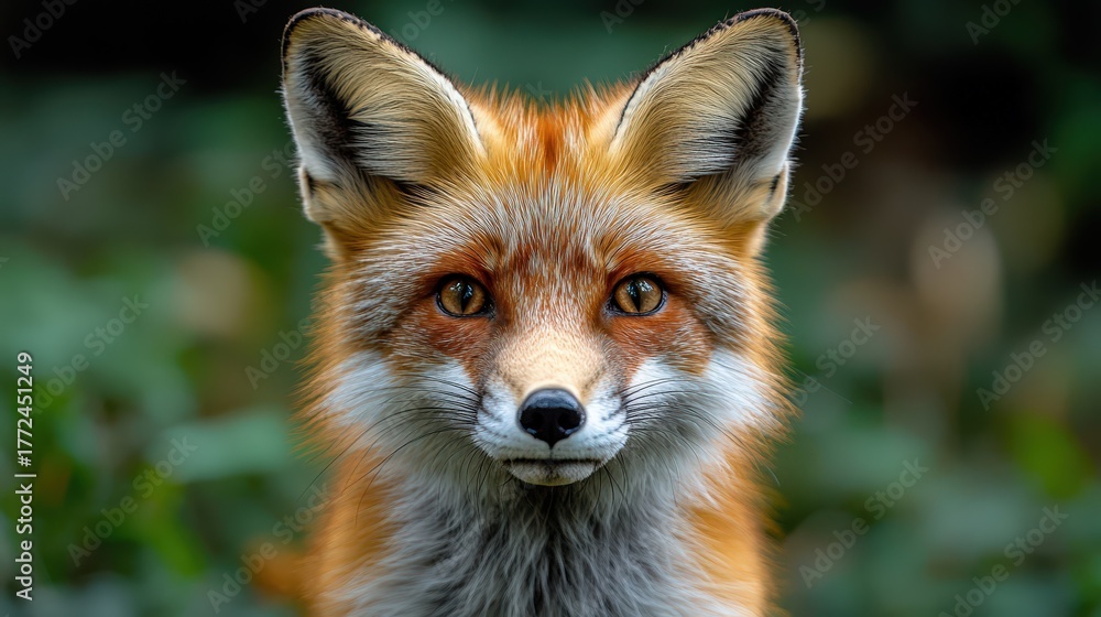 Fototapeta premium Close-up of red fox face vivid fur detail green grass softly