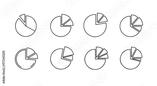 Hand drawn pie chart icons set business data analysis statistics graphic elements collection vector