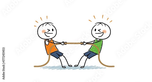 Tug of War - Two Stick Figures Competing in a Game.