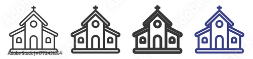 Church Icon Set Illustration with Outline Style Variation


