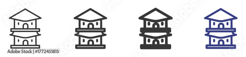 Temple Icon Set Illustration with Outline Style Variation

