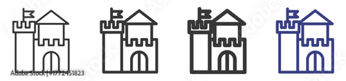 Castle Icon Set Illustration with Outline Style Variation

