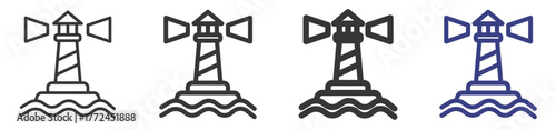 Lighthouse Icon Set Illustration with Outline Style Variation

