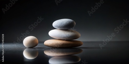 Balanced Pebbles: Minimalist Zen Serenity Stock Photo