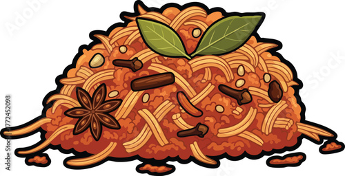 Pixel Art Indian Biryani Rice Dish With Star Anise And Bay Leaves Close Up