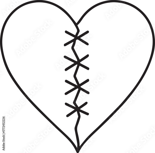 Broken Stitched Heart Symbol – Heartbreak Emotional Healing Recovery Love Loss