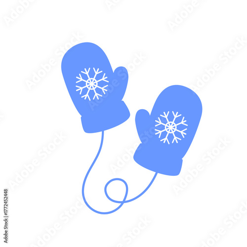 Christmas Mittens Silhouette, Blue Snowflake Ornament Pattern, Kids Craft Vector Illustration
