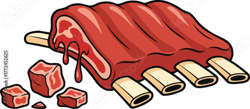 Raw Pork Ribs With Meat Chunks Isolated On White Background