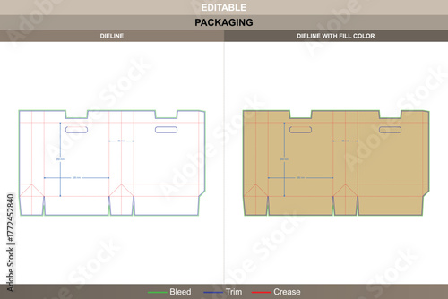 Paper bag with handle dieline formed through clean vector pattern supporting fine printing texture and balanced packaging layout accurate die line flow builds sturdy grip