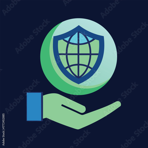 Global Security and Protection Concept with Earth Globe in Shield on Hand for Insurance Illustration