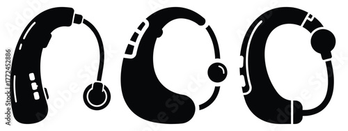 hearing aid minimal icon set, black color and white background