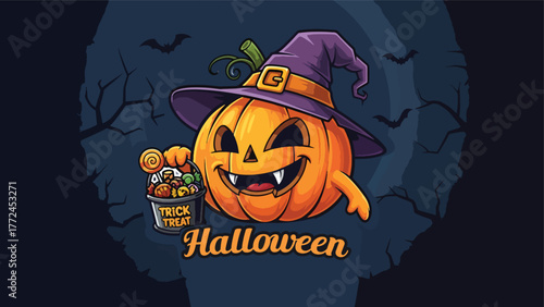 Halloween sticker, Pumpkin Halloween mascot logo vector Design